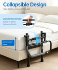 Foldable Bed Rail With Adjustable Height And Built In Storage Pocket For Seniors And Post Surgery Recovery next to bed