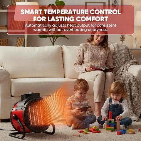 Space Heater 1500W PTC Cranks Out Fast Heat With 90 Degree Adjustable Angle, 6M Heat Throw in living room setting