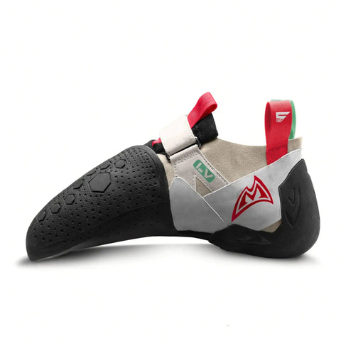 Side view of Drone CS LV Climbing Shoe for Bouldering and Steep Terrain, Aggressive Downturned Fit, Size 7.5 with Xtreme Friction Rubber