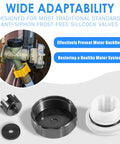 Vacuum Breaker Kit For Traditional Anti Siphon Frost Free Sillcock Valves Replacement Prevent Backflow And Water Contamination Easy Install displayed with components and attached to garden hose faucet