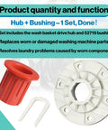Product image of Washer Basket Drive Hub Kit And 52719 Basket Bushing Set for top loaders with install instructions.