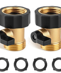 Solid Brass Garden Hose Shut Off Valve Three Quarter Inch Connector Heavy Duty Water Hose Stopper With Easy Turn Handle Two Pack Includes Four Extra Rubber Washers For Leak Free Control. Two brass hose valves with four rubber washers