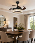 efperfect 42 Inch Black Crystal Fandelier Ceiling Fan with Light and Remote in stylish dining room setting.