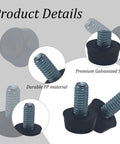 24 Piece M8 Thread Adjustable Furniture Levelers Set, galvanized steel screw-in feet details, premium PP material, black finish