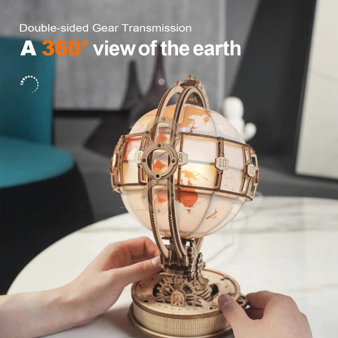 LED Illuminated 3D Wooden Globe Puzzle For Adults With Stand Build Your Own Night Light World Globe Kit 180 Pre-Cut Pieces Educational Decor Gift For Birthday Or Anniversary, 360° view