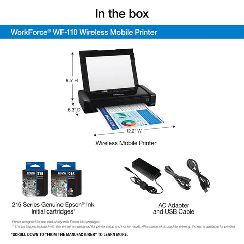 Portable Wireless Color Mobile Printer With Built In Battery For On The Go Printing, Compact Travel Friendly Design, power cables, ink.