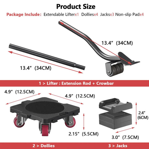 Heavy Duty Furniture Mover Set With 360 Degree Wheels For Moving Heavy Furniture And Appliances, 660 Lb Max Load, Includes Auxiliary Lifter, Crowbar Heightening Base, Anti Slip Pads, And Four Dollies For Easy Rolling Connect Dolly Included