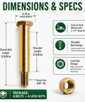 Dimensions and specs of Quick Fix No Sweat Heavy Duty Deck Wheel Shoulder Bolts With Lock Nuts Solid Lawn Mower Repair.