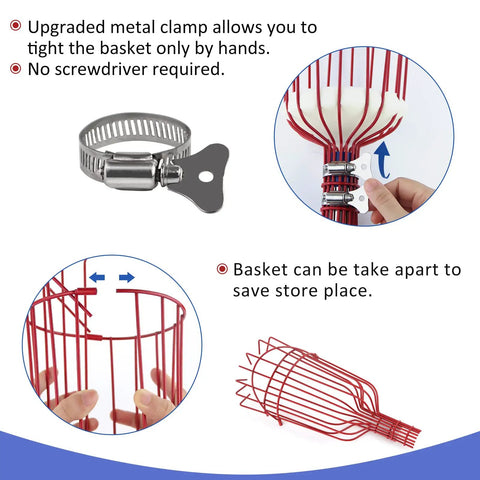 Metal clamp and foam-padded basket parts for Long Reach Fruit Picker Pole With Basket, 13 Ft Telescoping Tree Picker Tool assembly.