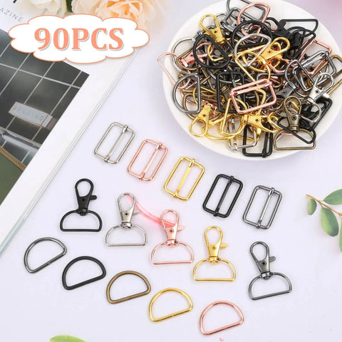 Heavy Duty Keychain Bulk With Swivel Hooks D Rings And Slide Buckles For Handbag Purse Hardware Craft with 90 pieces in assorted colors.