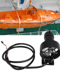 Underwater Thruster For Kayaks And RC Boats With 12 To 25.2V Brushless Motor And 11.3 Kg Thrust next to orange boat