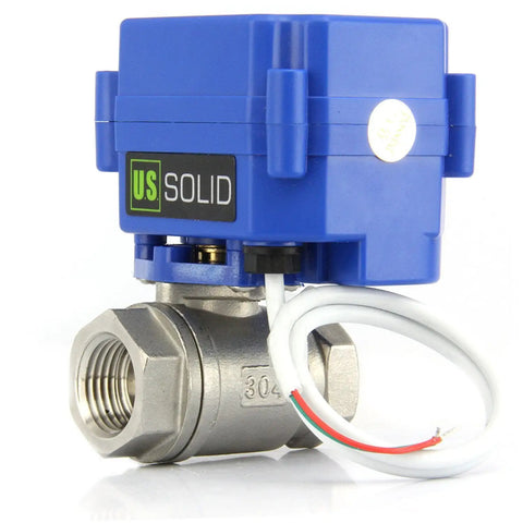 1/4 Inch Motorized Ball Valve With 85-265V AC Range, Brass Electric Valve, full port design, front view, NPT thread visible
