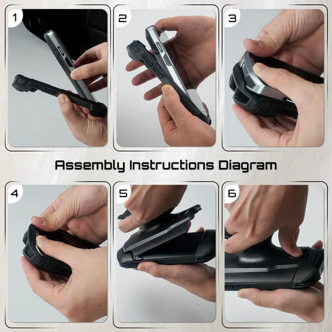 Assembly instructions for Trigger Grip Handle For TC51 Series Handheld Barcode Scanner showing ergonomic attachment process.