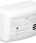 12V Propane And Gas Detector For Home, RV, Or Workshop Use, compact white alarm sensor with warning labels.