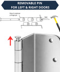 3 Pack Offset Door Hinges Brushed Nickel 3.5 Inch 5/8 Inch Radius Swing Clear For Exterior And Interior Doors With Wall Stopper And Grease Heavy Duty Hardware showing removable pin