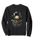 Rock This Classic Fit Machinist CNC Tools Vise Gauge Square Sweatshirt For Men in black with skull and tool graphic design.