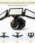 Motion Sensor Outdoor LED Flood Light With 7000 Lumen Output And 6500K Daylight Waterproof Hardwired Wall Light With Adjustable Three Heads shown with flexible design