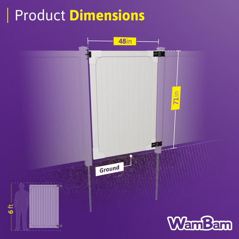 6ft High No Dig Privacy Gate Kit 4ft Wide White Vinyl Fence Gate With Hardware Included For Yard And Garden dimensions.