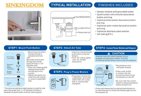 Installation guide for Air Switch Kit For Garbage Disposal With Cordless Brass Button And Brushed Nickel Finish