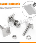 Close-up of 18 Piece M8 T Track Bolts Kit with Nuts and Washers, 304 Stainless Steel Square T Slot Bolts for Roof Racks.
