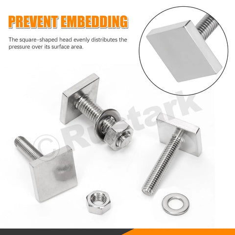 Close-up of 18 Piece M8 T Track Bolts Kit with Nuts and Washers, 304 Stainless Steel Square T Slot Bolts for Roof Racks.