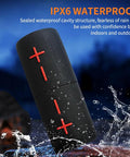 2 In 1 Magnetic Dual Splittable Bluetooth Speaker with IPX6 waterproof build, showing black cylindrical design with red controls.