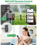 3 Zone WiFi Sprinkler Timer With 984 Ft Range And 3 Outlet Smart Water Timer for garden hoses shown on phone app display