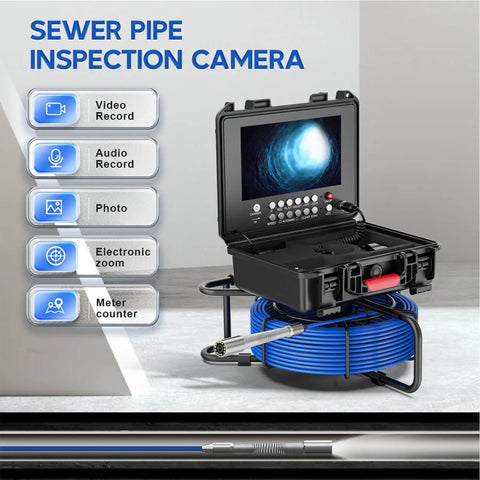 Crush Stubborn Blockages Fast With This Heavy Duty 30 Meter Pipeline Inspection Camera with 9 inch monitor and DVR.