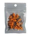 12mm Metal Tree Spike Studs Set Of 100 With Screws And Screw Back Fasteners in orange zinc, packaged in a clear bag.