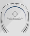 Kickass Rimless Wraparound Safety Glasses With Ultra Light Twenty One Gram Flex showcasing flexible design for a secure fit.