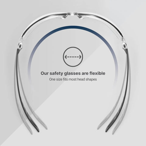 Kickass Rimless Wraparound Safety Glasses With Ultra Light Twenty One Gram Flex showcasing flexible design for a secure fit.