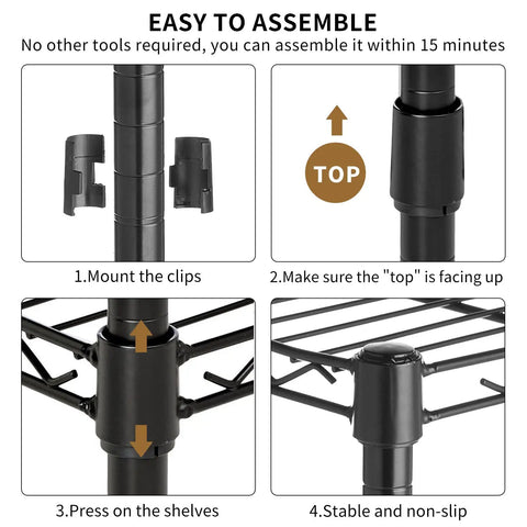Six Tier Heavy Duty Wire Shelving Unit With Wheels 2100 Lb Capacity 45 By 18 By 82 Inches Adjustable Shelves In One Inch Increments NSF Certified Garage Basement Storage Rack Black Metal assembly steps
