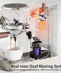 Close-up of Solid Build Semi Automatic Espresso Machine With 58mm Portafilter And Dual Boiler for precise brewing.
