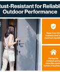 Woman using door with Beefy Stainless Steel Ball Bearing Door Hinges Set, Heavy Duty Interior and Exterior, Rust Resistant 304 Stainless