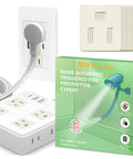 Nine Pack Automatic Fire Suppression Stickers For Electrical Outlets And Power Strips Self Adhesive Heat Activated Fire Protection Device With No Power Needed Easy Install Home Safety Gear shown with outlet and packaging.