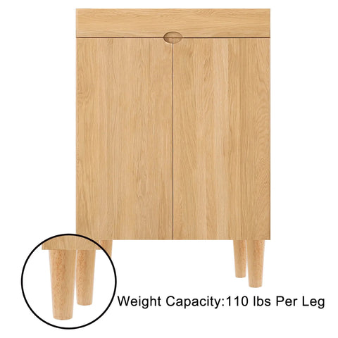 Six Inch Straight Wood Furniture Legs set of eight displayed on a wooden cabinet, showing durability with 110 lb weight capacity per leg.