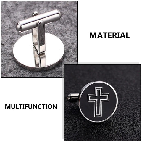 Cross Cufflinks Titanium Steel For Men Black Decorative Shirt Fasteners With A Sharp All Day Shine For Business Wedding Formal Wear And Everyday Dress Up 1 Pair, showcasing cross design and titanium material.