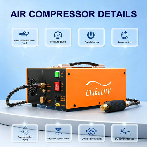 Chikdiv 4500 Psi Pcp Air Compressor Fast Fill Pump For Airguns And Paintball Tanks Auto Shut Off With Dual 12V Dc And 110V Ac Power Plug In Scuba Tank Charging System Compact Design