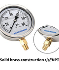 Front view of MEASUREMAN 4-inch glycerin-filled pressure gauge, 0-60 psi, stainless steel case, 1/4" NPT lower mount.
