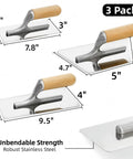 Three Piece Venetian Plaster Trowel Set With Stainless Steel Finishing Trowels And Wooden Handles, 1 mm Thick, Various Sizes