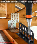 Installing 50 Pack Cable Chase Wire Brackets Heavy Duty Plastic Bracket Support Organizer under wooden beams.