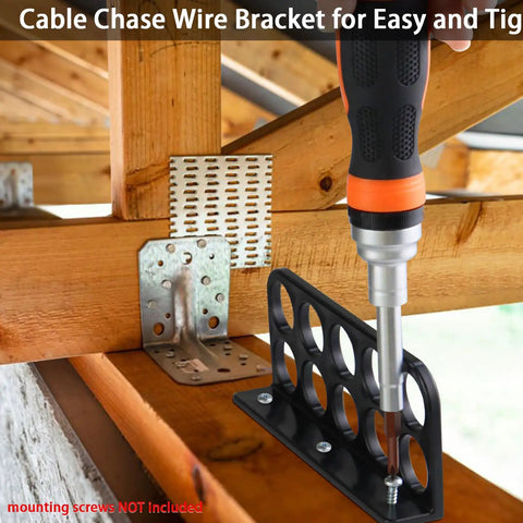 Installing 50 Pack Cable Chase Wire Brackets Heavy Duty Plastic Bracket Support Organizer under wooden beams.