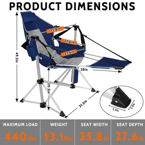 Two Pack Aluminum Hammock Chair With Footrest For Lazy Sundays dimensions and specifications shown