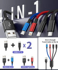 Go-To All In One Dual Type C Charging Cable 4 In 1 for iPhone 17 Galaxy S26 Android iPad and More, multiple connector types.