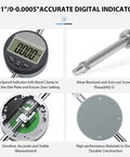 DXphita automotive brake rotor runout gauge set with 1''×0.0005'' digital indicator and 360° flexible stem