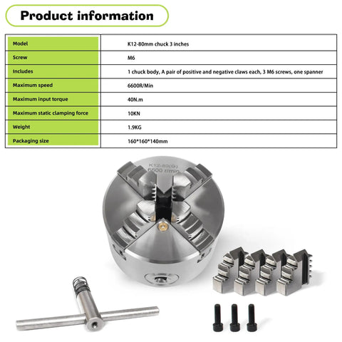 Workhorse 3 Inch Four Jaw Self Centering Lathe Chuck K12 Mount Delivers Rock Solid Clamping Force Up To 6600Rpm Beefy Linkage Design Built Tough For Daily Shop Grinds And Precision Metal Turning Tasks