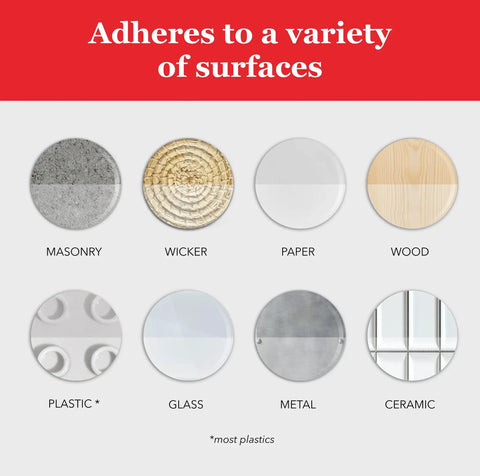Image showcasing surfaces for Legit Heavy Duty Acrylic Clear Spray Paint For Indoor Outdoor Projects including wood, metal, plastic, and more.