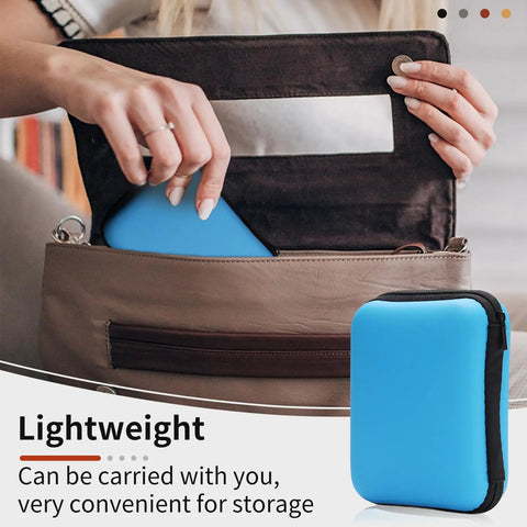 Woman placing blue leather sewing kit in handbag, showcasing Pro Grade Beefed Up Leather Sewing Kit For Hand Stitching with storage.