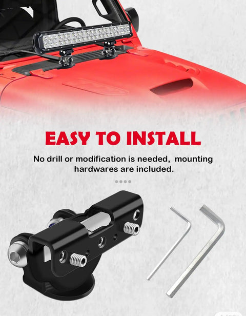 Universal Led Light Bar Hood Mounts Nondestructive Installation 304 Stainless Steel Black Finish Hood Clamp Brackets shown with tools