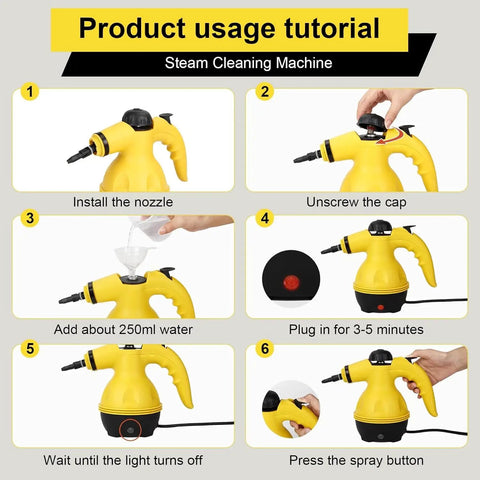 Heavy Duty Handheld Steam Cleaner For Home And Cars Pro Level Multi Surface Vapor Tool instructional steps for use.
